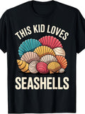 Men's & Women's Vintage Retro T-Shirt Suitable for Beach Vacation - "This Kid Loves Seashells" Graphic, Round Neck Casual Tee, Machine Washable for Summer Outfits, Seaside Activities & Casual Attire