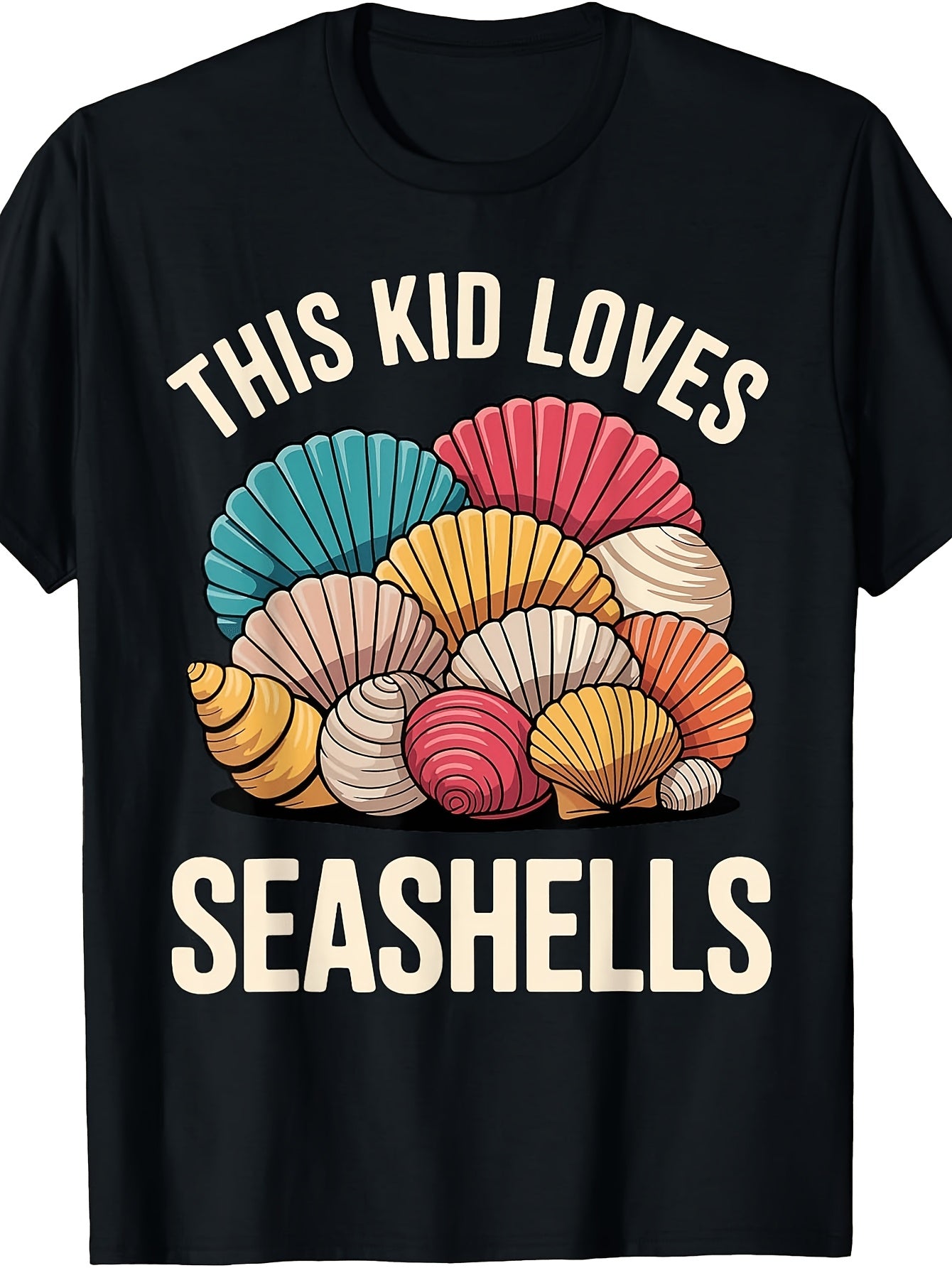 Men's & Women's Vintage Retro T-Shirt Suitable for Beach Vacation - "This Kid Loves Seashells" Graphic, Round Neck Casual Tee, Machine Washable for Summer Outfits, Seaside Activities & Casual Attire