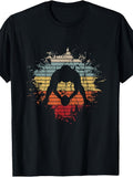 Men's & Women's Vintage Wrestling T-Shirt - Retro Wrestler Silhouette & Sunset Stripes, Wrestling Fan Gift Suitable for - Wear, Machine Washable Round Neck Tee for Casual Outfits or Wrestling Apparel