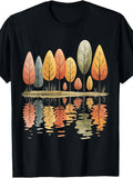 Men'S And Women'S T-Shirt, Autumn Trees Reflection Art Design, Fall Season Outdoor Casual Wear