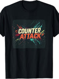 Men's And Women's T-Shirt, Retro Grunge Style, Counter Attack Text Graphic Design, Casual Daily Wear Summer Season