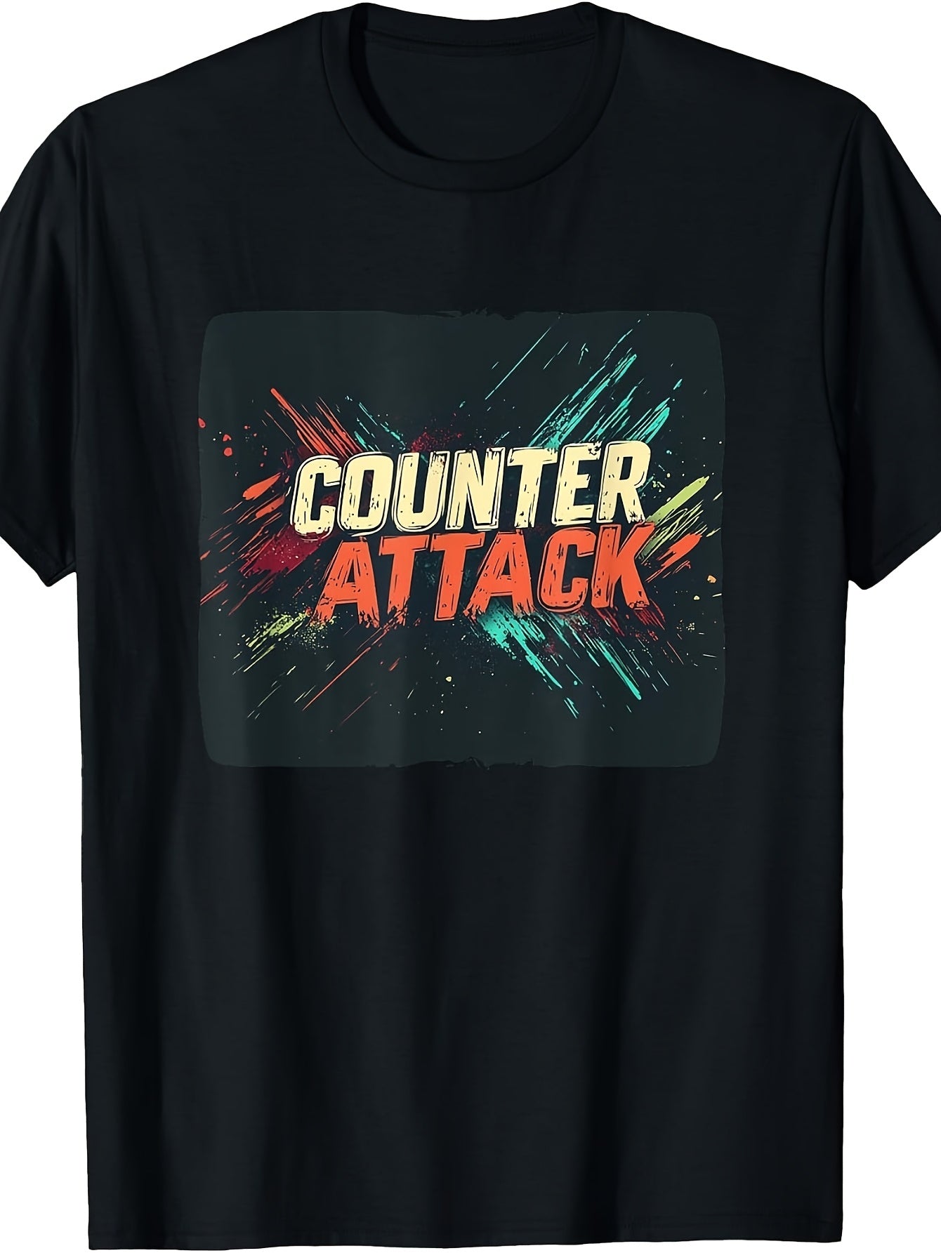 Men's And Women's T-Shirt, Retro Grunge Style, Counter Attack Text Graphic Design, Casual Daily Wear Summer Season