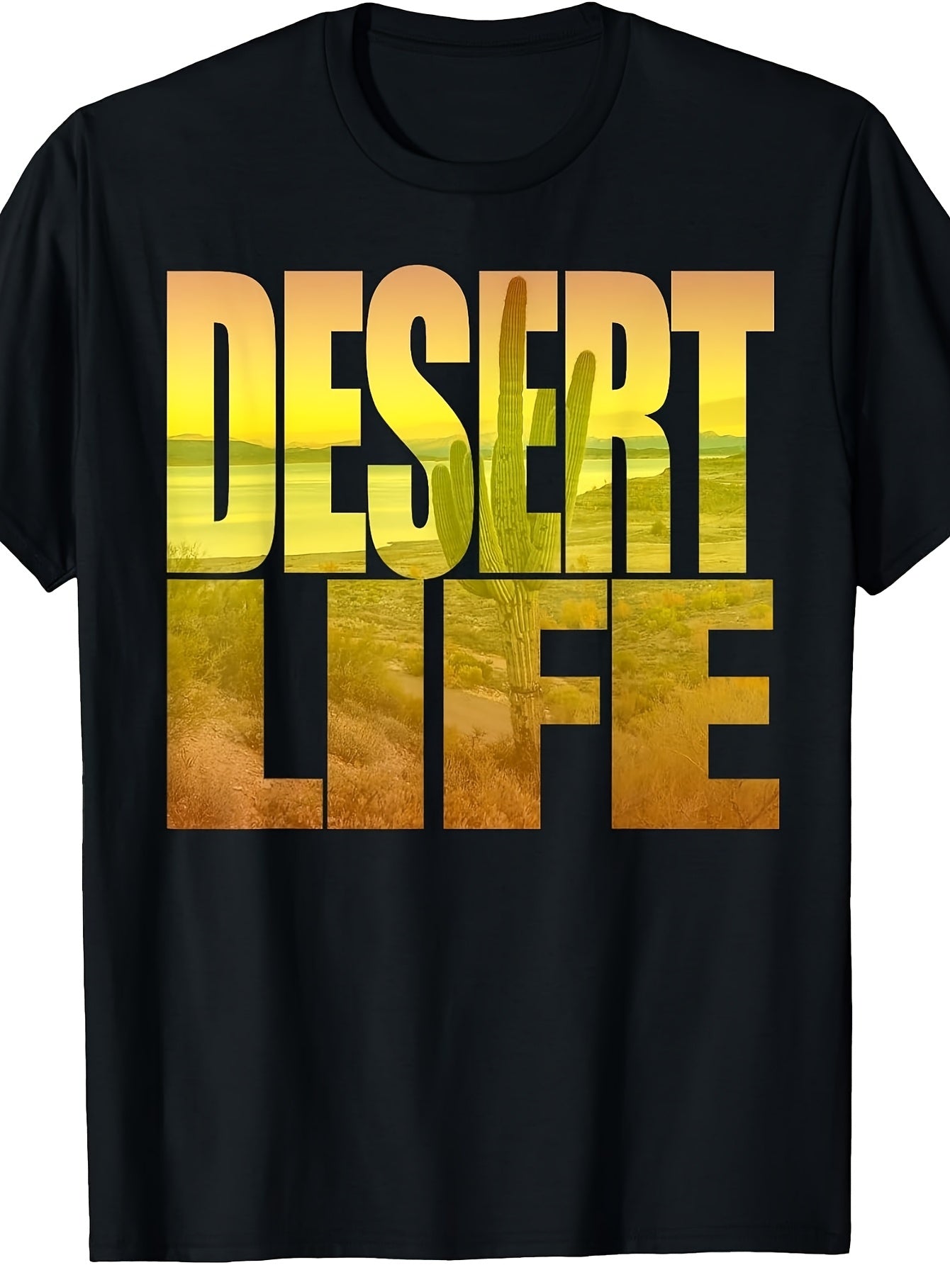 Men's And Women's T-Shirt, Retro Vintage Style, Desert Life Cactus Sunset Graphic, Summer Outdoor Hiking Camping Vacation