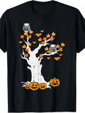 Halloween Tree Owl Leaves Pumpkin Fall Costume Women Men T-Shirt