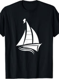 Men's & Women's Retro Nautical Sailboat T-Shirt - Minimalist Sailboat Graphic Round Neck Tee, Suitable for Beach Vacation, Sailing, Casual Wear, Machine Washable, Year-Round for, Sailing Enthusiast Apparel