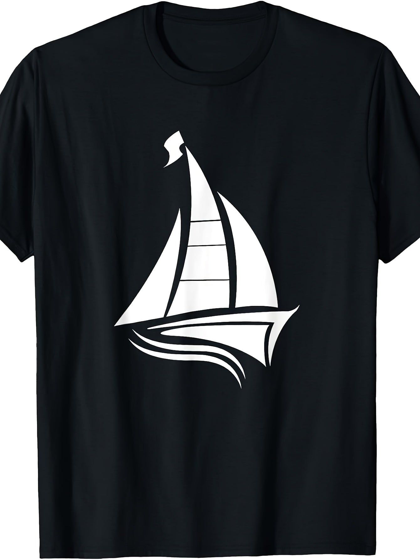 Men's & Women's Retro Nautical Sailboat T-Shirt - Minimalist Sailboat Graphic Round Neck Tee, Suitable for Beach Vacation, Sailing, Casual Wear, Machine Washable, Year-Round for, Sailing Enthusiast Apparel
