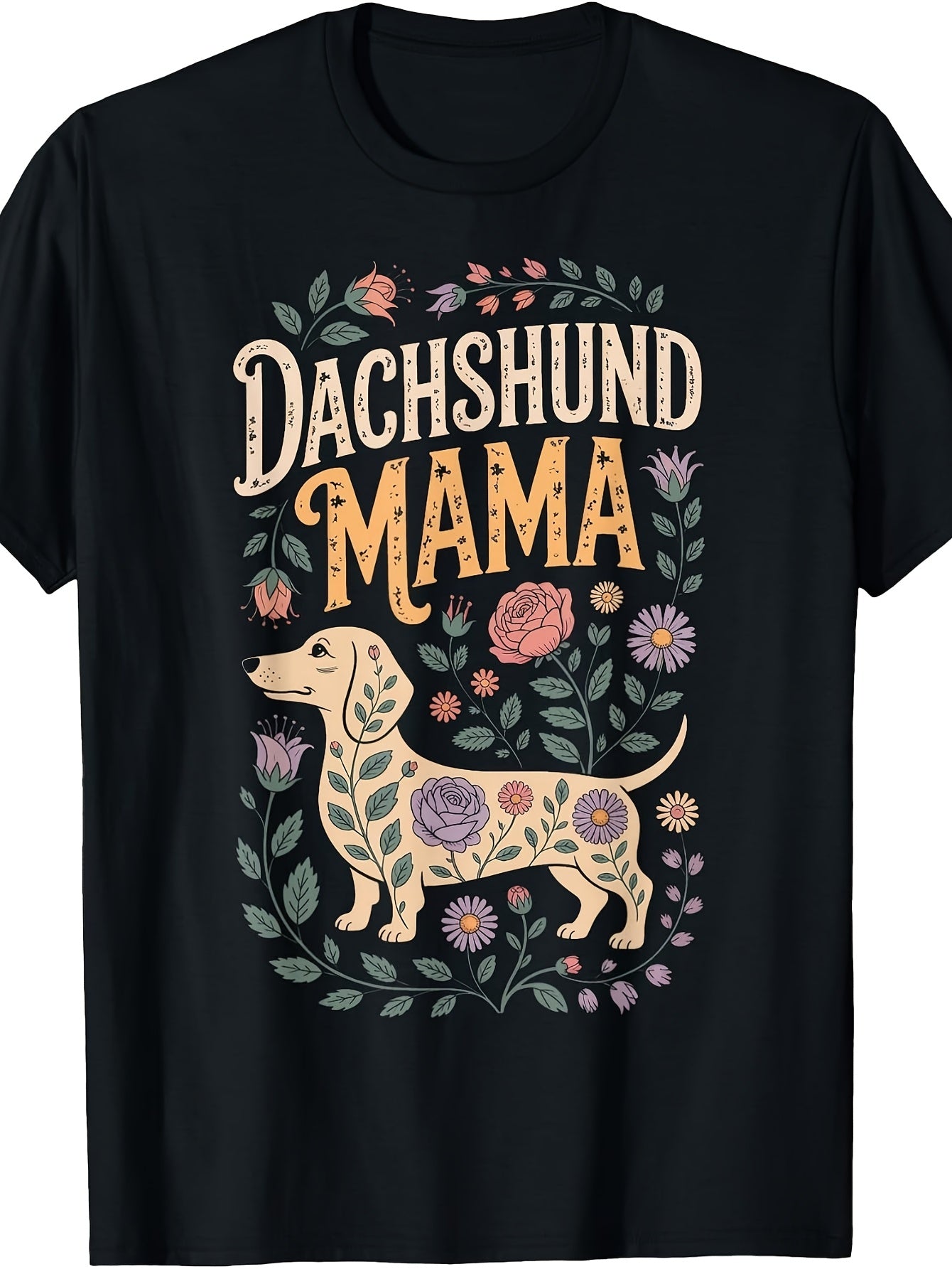 Vintage Floral Dachshund Mama Men's And Women's T-Shirt, Cute Dog Lover Graphic Tee for Spring Summer Casual Wear