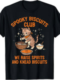 Vintage Halloween Cat Lover Men's And Women's T-Shirt, Spooky Biscuits Club We Raise Spirits And Knead Biscuits Graphic Tee, Autumn Fall Season Party Gift