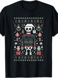 Men's & Women's Ugly Christmas Sweater T-Shirt - Retro Skull Skeleton Santa Hat & Holiday, Machine Washable Round Neck Tee Suitable for Winter, Xmas, New Year's Eve - Casual Wear for Themed Outfits