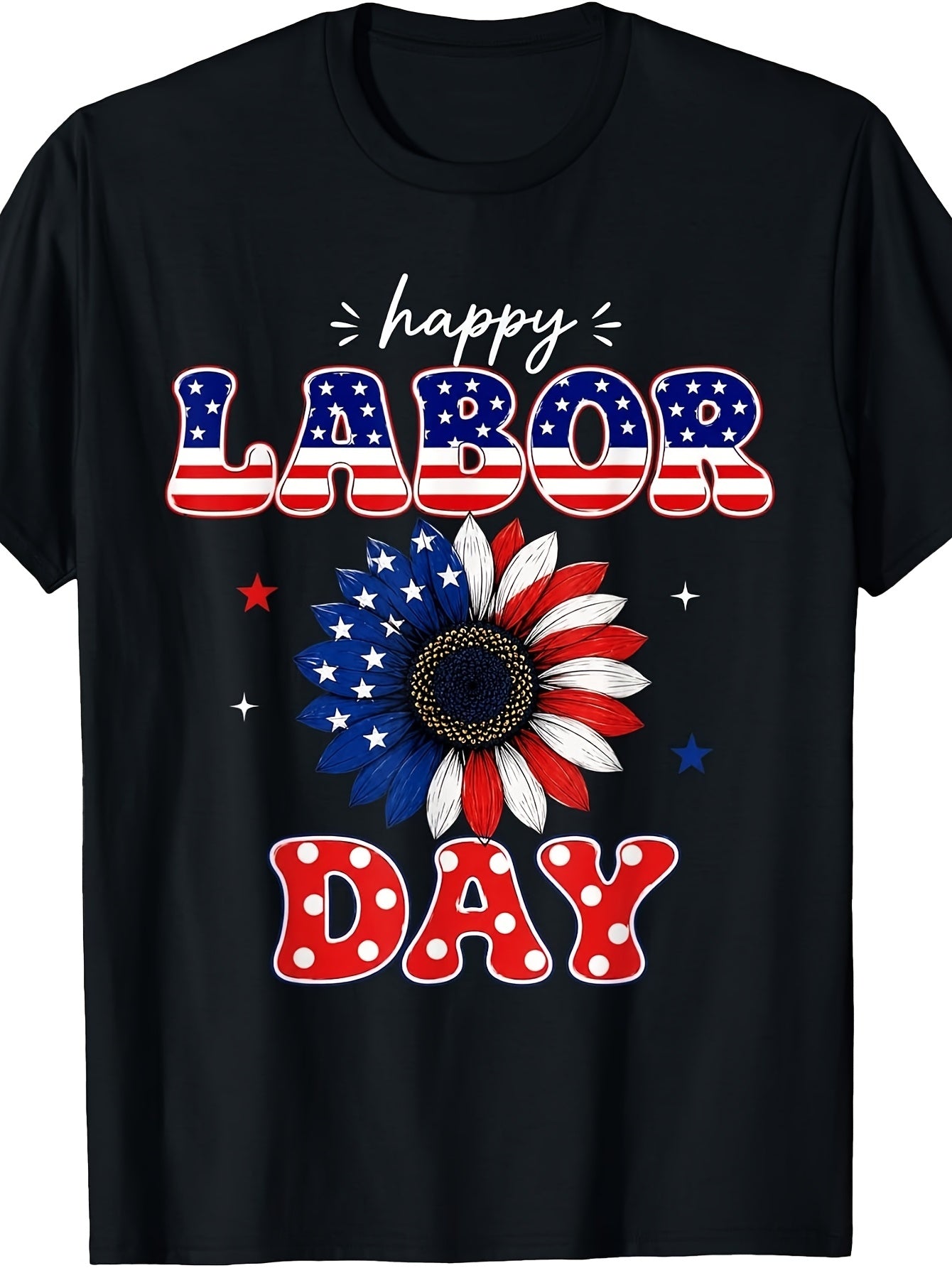 Men'S And Women'S T-Shirt, Patriotic American Flag Sunflower Happy Labor Day Graphic Tee, Summer Fall Holiday Celebration