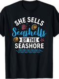 Men's And Women's T-Shirt, Beach Theme, She Sells Seashells By The Seashore Graphic Tee, Summer Vacation Wear